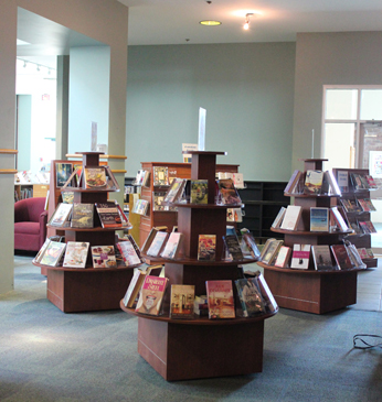 New merchandising furniture at the front of the library