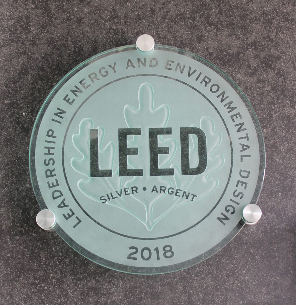 Silver LEED® plaque at Civic Centre Resource Library.