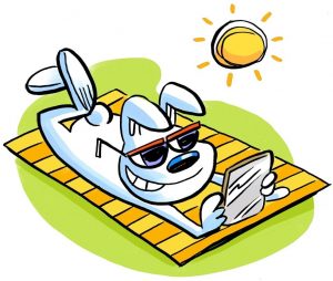 Image of a cartoon dog reading a book