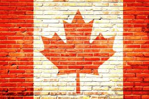 Photo of a Canadian flag made of bricks