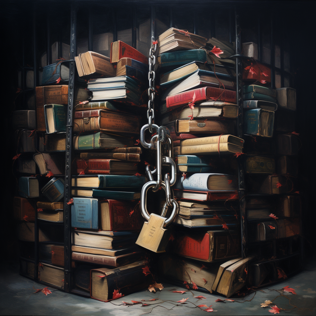 an image of books under lock and key