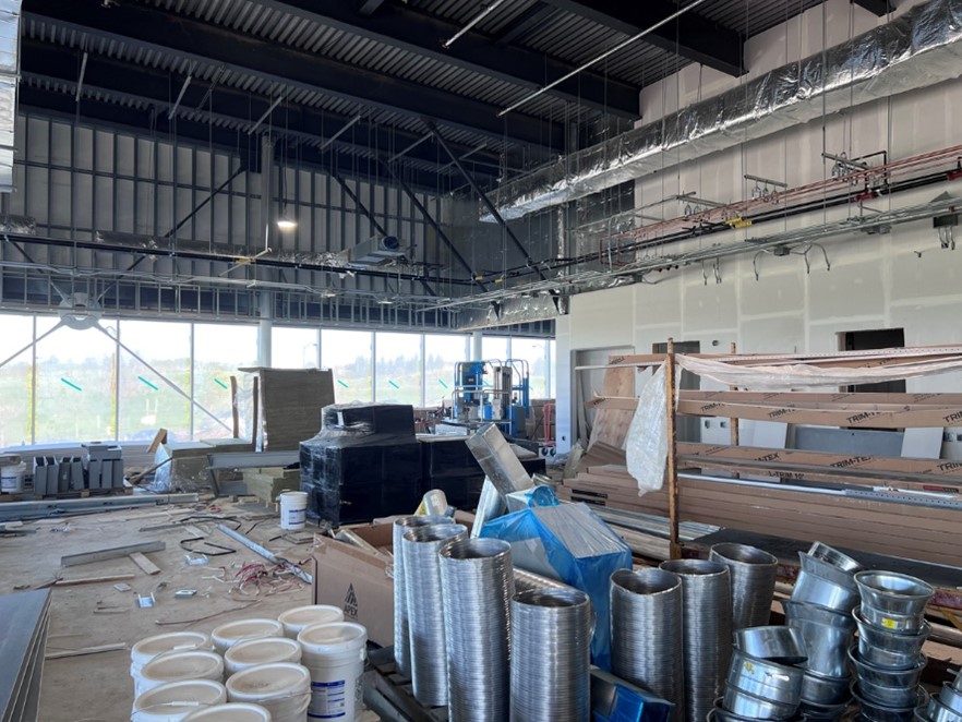 Interior image of Carrville Library. Air handling work in progress.