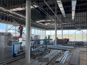 Interior image of Carrville Library. Insulation and ceiling work in progess.