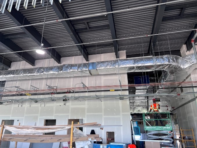 Interior image of Carrville Library. Insulation and ceiling work in progess.