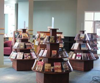 New merchandising furniture at the front of the library