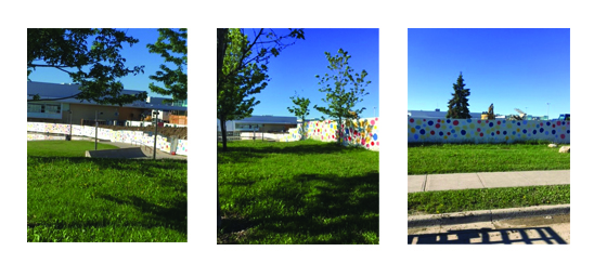 East and north views of the painted hoarding fence