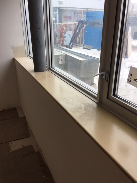 Staff workroom windowsills installed