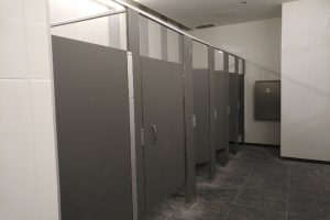 The new stalls in the women’s washroom.